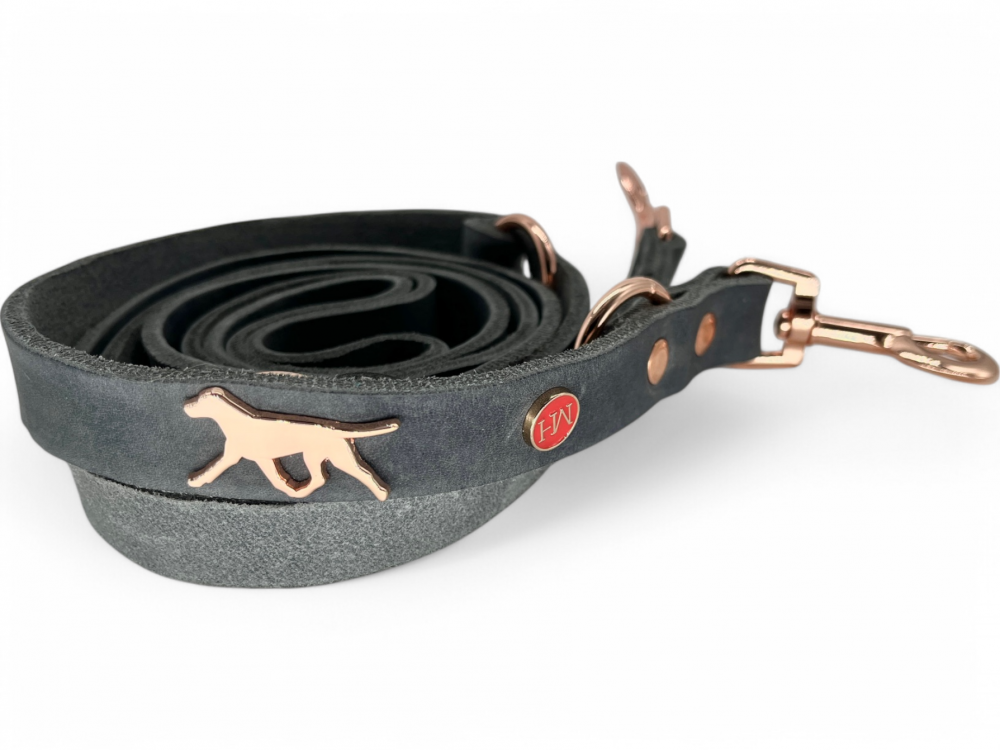 Laisse en cuir gras réglable en 3 positions gris